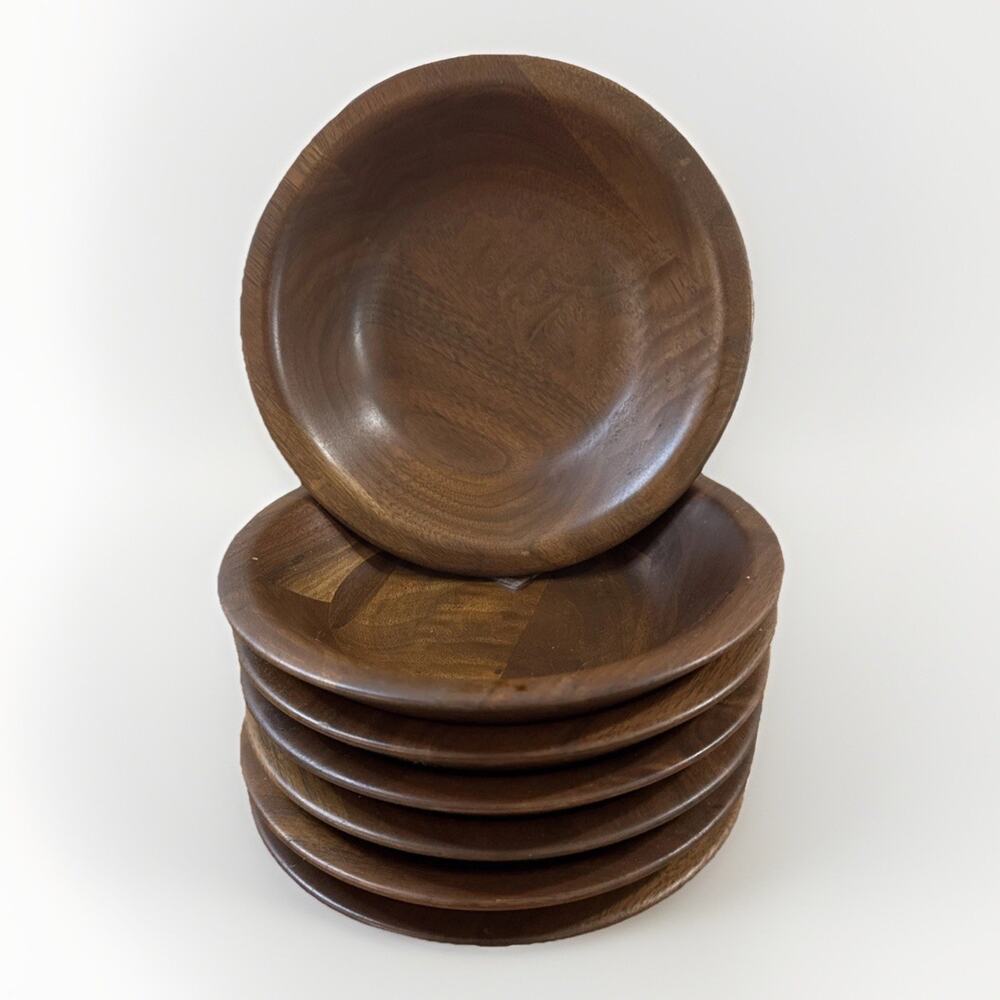 Vintage Ozark Walnutware 7pc Solid Walnut Salad Bowl Set MCM Wood Collectibles